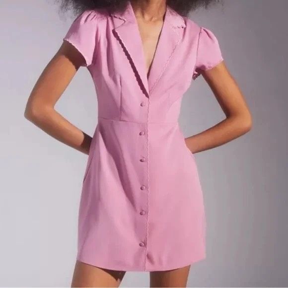 URBAN OUTFITTERS Women’s Pink Betty Mini Dress Scallop Collar Button Front Size - Picture 1 of 8